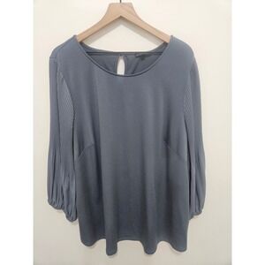Adrianna Papell Slate Blue Pleated Sleeve Keyhole Back Blouse 3X AD1S300897W